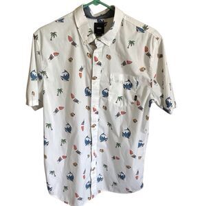 Vans off the wall button down short sleeve shirt white sharks palm tree
